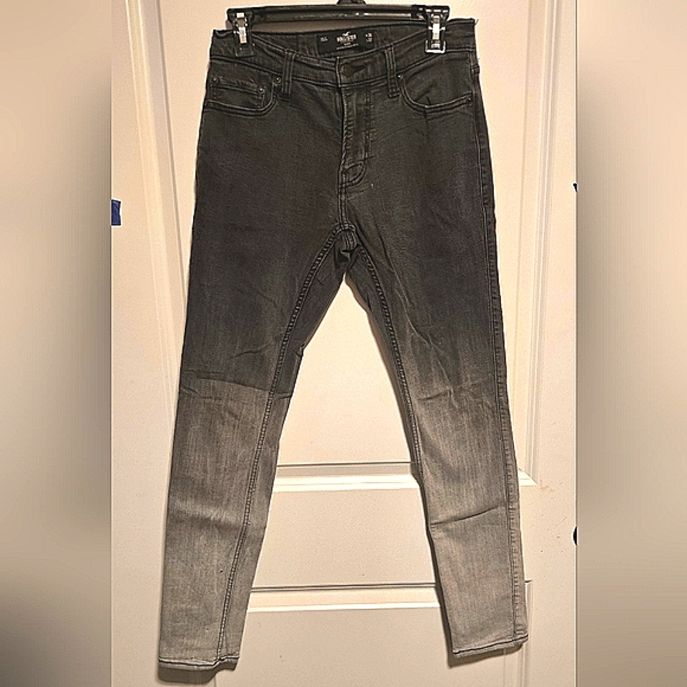 Hollister Mens Gray Skinny Jeans with Distressed Fading